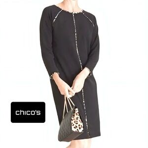 CHICO’S Black Dress With Leopard Print Trim Chico’s Size 2P